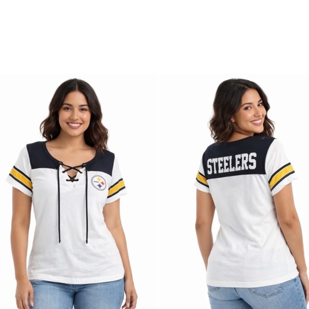 NFL Team Apparel Pittsburgh Steelers Lace‎ Up T-Shirt Womens White Black M 73-44